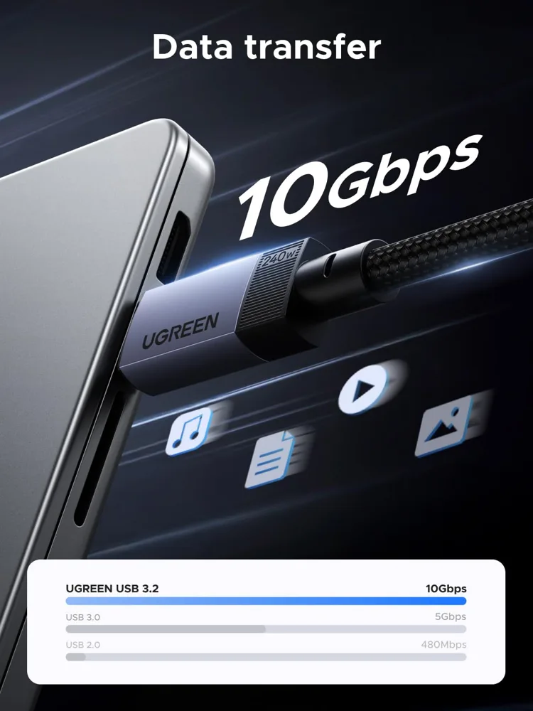 UGREEN 240W USB-C 3.2 Gen 2 Cable 10Gbps 4K 2m — photo 2