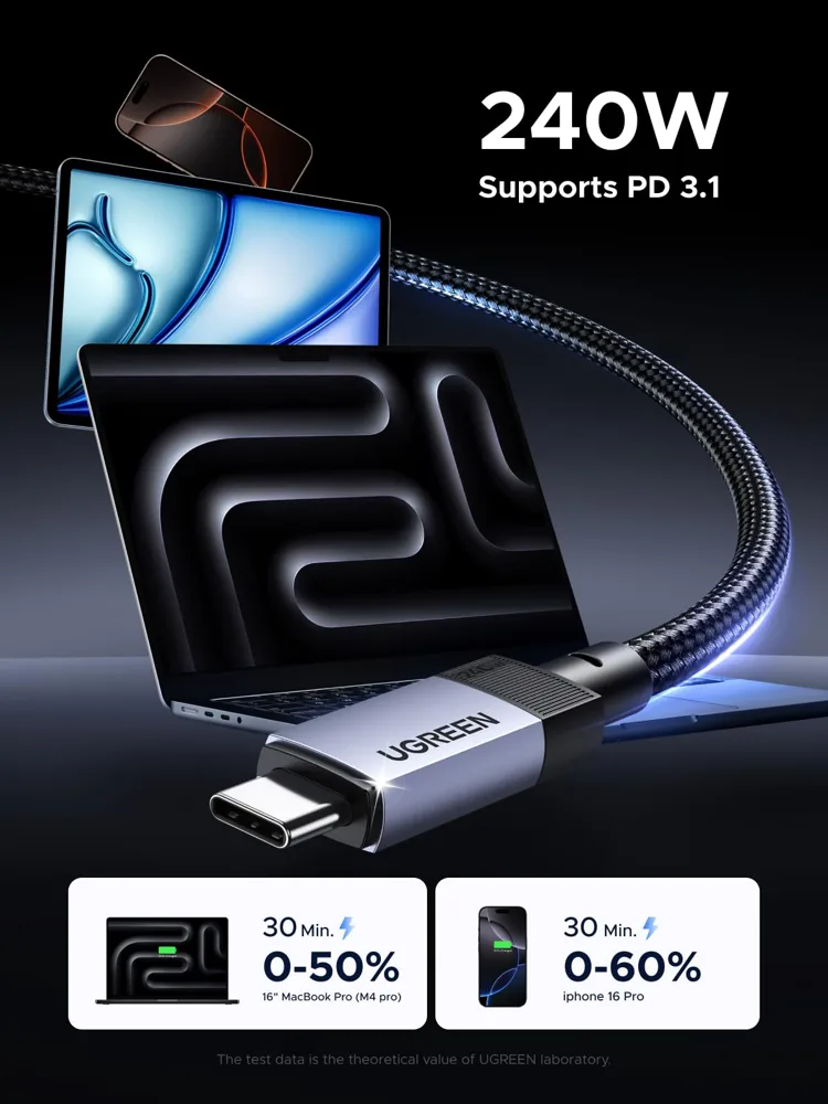 UGREEN 240W USB-C 3.2 Gen 2 Cable 10Gbps 4K 2m — photo 4