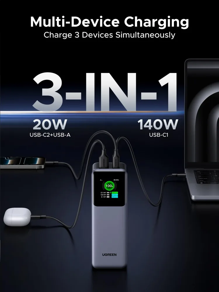 UGREEN Nexode 25000mAh 200W Laptop Power Bank with Smart Display — photo 5