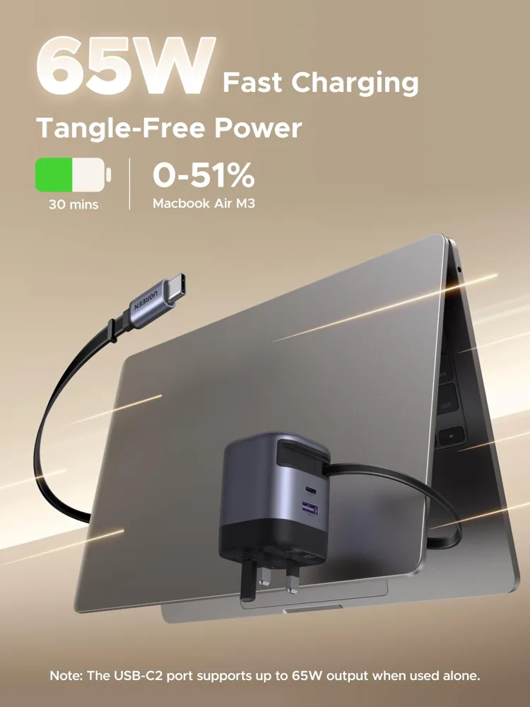 UGREEN Nexode Pro 65W GaN Charger with Retractable USB-C Cable — photo 2
